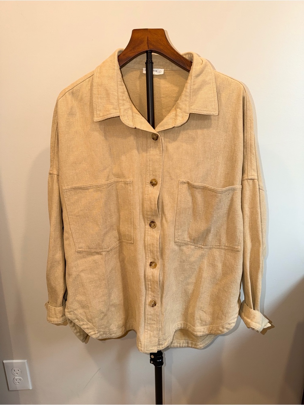 100% Cotton Beige Overshirt Women's Button Up Utility Shirt Jacket